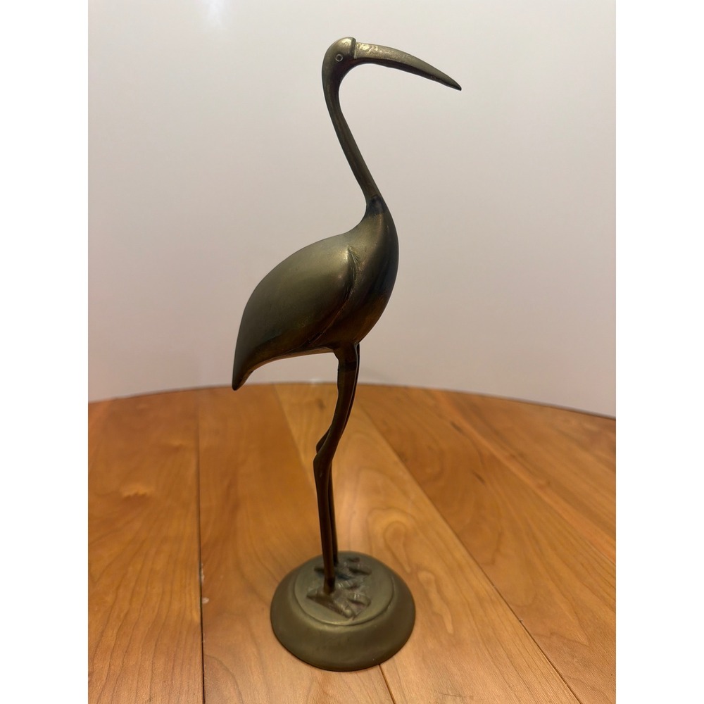 Vintage Solid Brass Crane Statue Made in India | PWF Brass Heron Sculpture